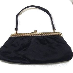 VINTAGE TARKOR BAGS BLACK HAND BAG GOLD TONE HARDWARE RETRO CHIC PARTY SOCIAL
